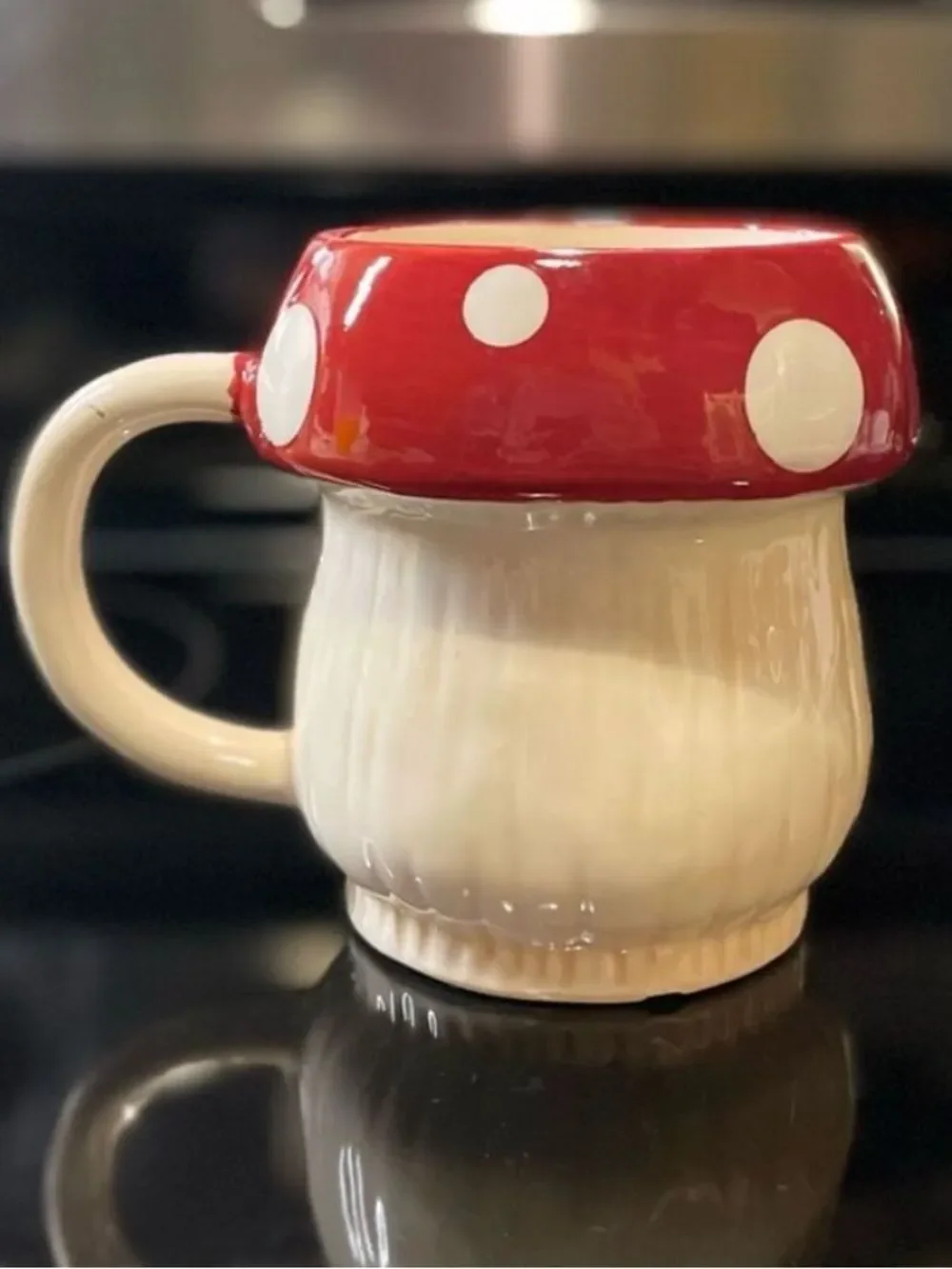 Market Square Mushroom Shaped Red Polka Dot Ceramic Mug Glittery Flower Candle